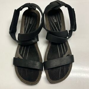 Teva Black Criss Cross Cork Strappy Sandals with Hoop and Loop Closure- Size 9.5